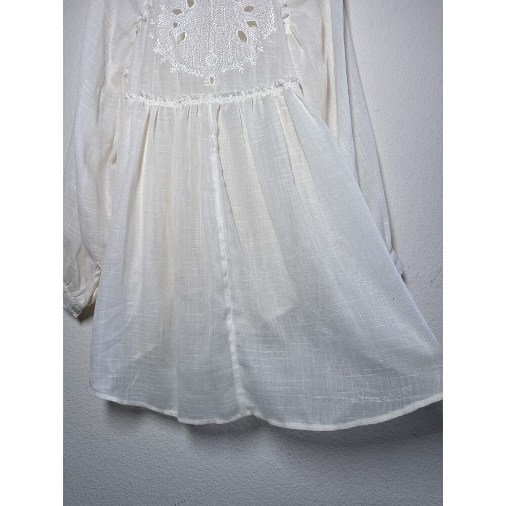 Free People Ivory Button Up High Low Tunic Embroidered Cutout Back M - Picture 10 of 14